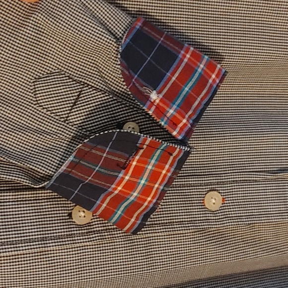 Boys Izod LG 14-16 Blue White Gingham Button Shirt with Red Plaid Details Youth - Picture 3 of 6